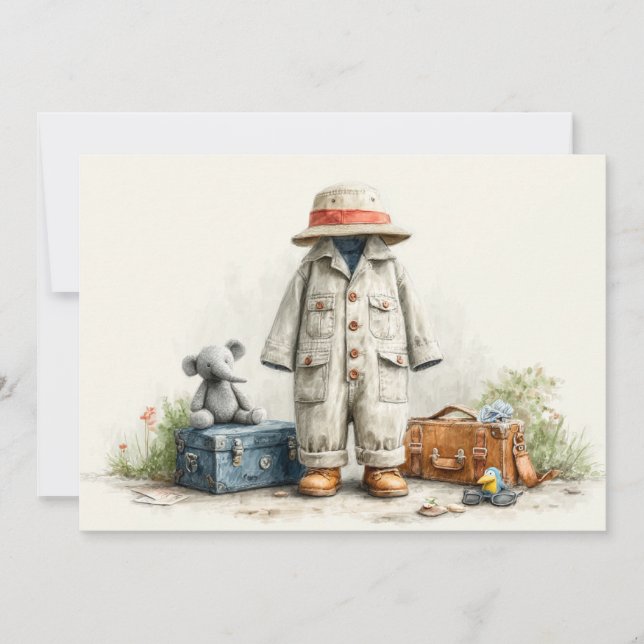 Invitación Explorador de Safari de Teddy - Primer cumpleaños (Anverso)