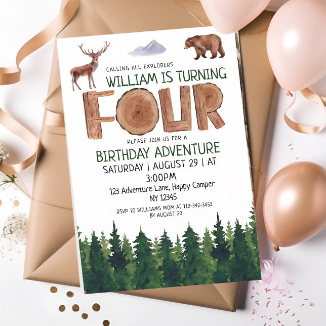Invitación Explorador del bosque cumpleaños 4 (Subido por el creador)