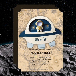Invitación ¡Explosión! Baby Shower de astronauta vintage mode