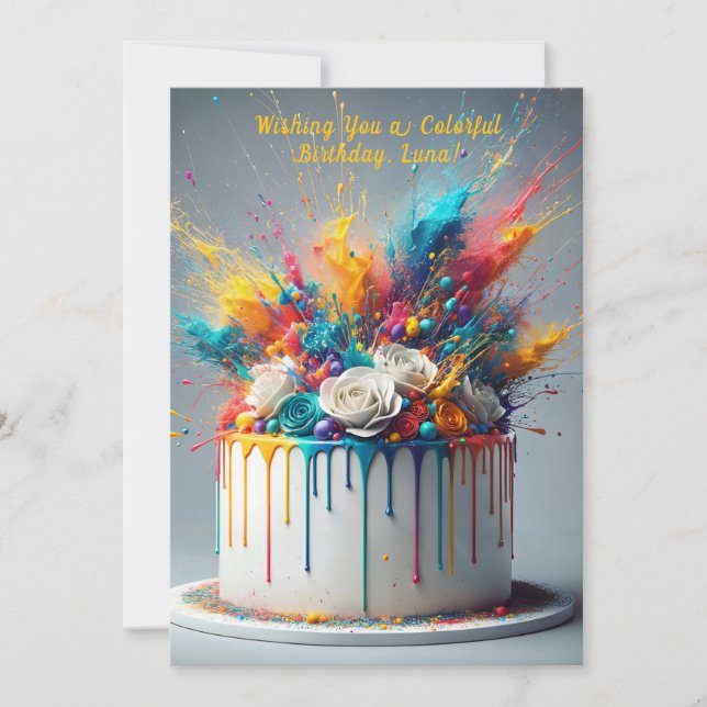 Invitación Explosión de Alegría - Feliz Pastel de Cumpleaños (Anverso)