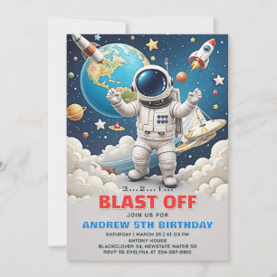 Invitación Explosión de astronauta en la fiesta de cumpleaños