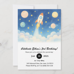 Invitación Explosión de cohete y cumpleaños de Starry Galaxy
