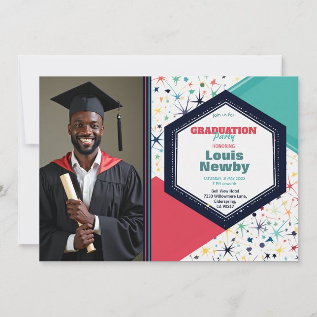Invitación 🎓Explosión de confeti en una sola foto (Anverso)