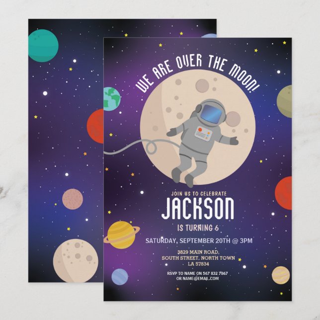 Invitación Explosión de la Galaxia Espacial Fiesta de Cumplea (Anverso / Reverso)
