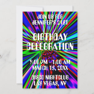 Invitación Explosión de neón en discoteca Cumpleaños 21