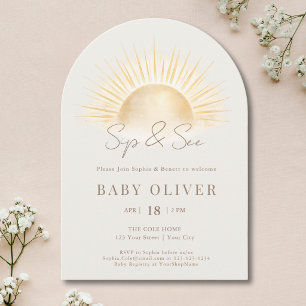 Invitación Explosión de sol bohemio beige neutral Bebe y mira