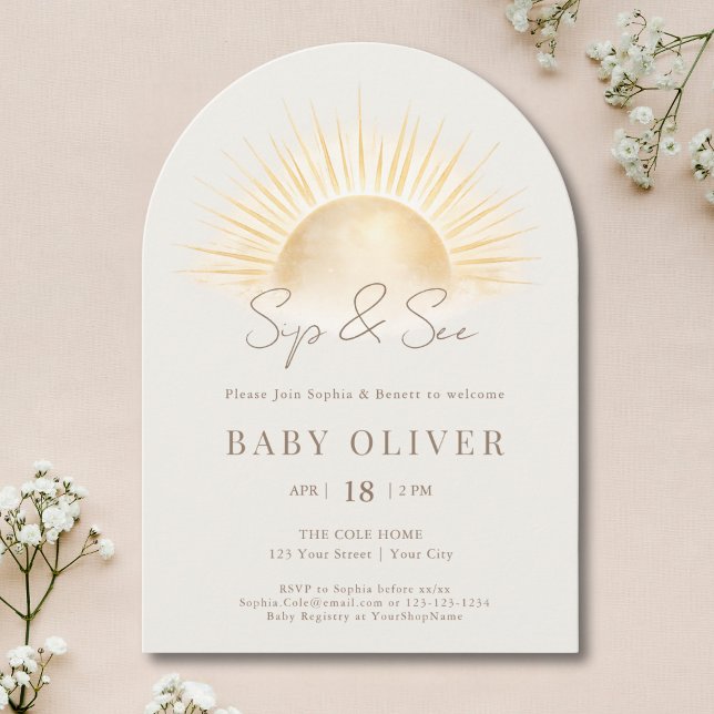 Invitación Explosión de sol bohemio beige neutral Bebe y mira (Subido por el creador)