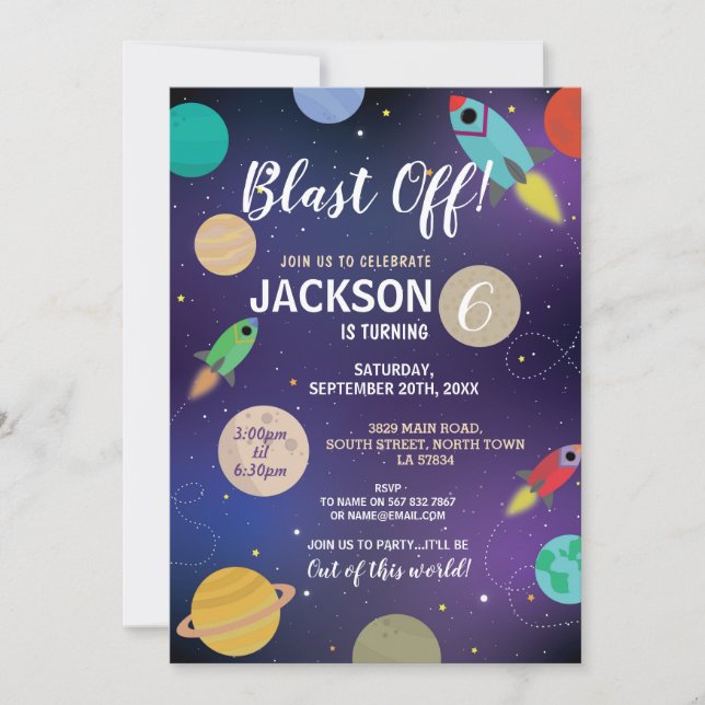 Invitación Explosión del cohete de la fiesta de cumpleaños de (Anverso)