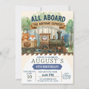 Invitación Expreso de cumpleaños acuarela tren del bosque