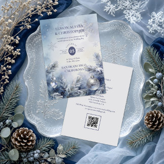 Invitación Exquisita Boda de Invierno Azul Polvoriento y Neva