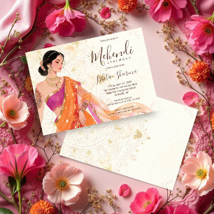Invitación Exquisita Vibrante Novia Mehndi Magenta TLW26