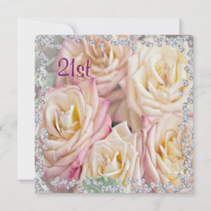 Invitación Exquisitas Rosas y Diamantes Cumpleaños 21