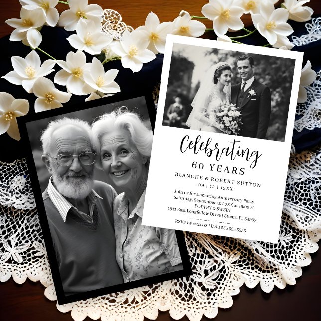 Invitación Exquisite Black White Elegant Wedding Anniversarie (Exquisite Black & White Elegant Wedding Anniversarie 2 Photos Invitations Cards.)