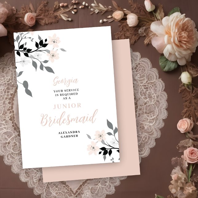 Invitación Exquisite Chic Floral Bunch Wedding Jr Bridesmaid ( Exquisite Sophisticated Floral Bunch Wedding Junior Bridesmaid Proposal Card.)
