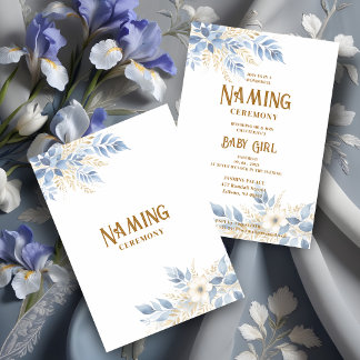 Invitación Exquisite Floral Branches in Blue Naming Ceremony