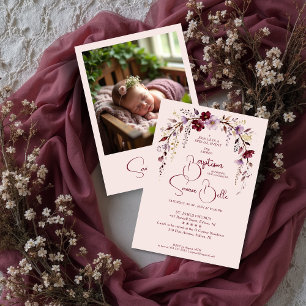 Invitación Exquisite Floral Burgundy Shades Arch Baby Baptism
