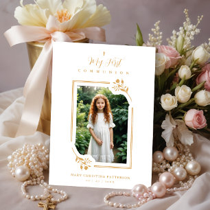 Invitación Exquisite Gold Botanical Frame First Communion