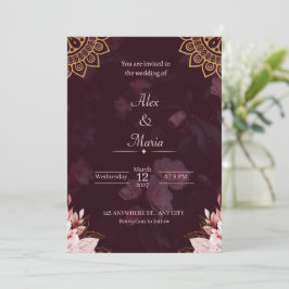 Invitación Exquisite Gold Mandala & Moody Floral Wedding Invi