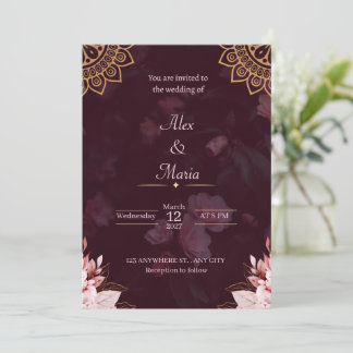 Invitación Exquisite Gold Mandala & Moody Floral Wedding Invi