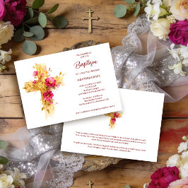 Invitación Exquisite Golden Glitter Floral Cross Baptism