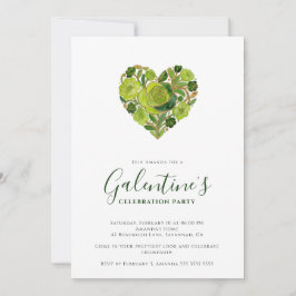 Invitación Exquisite Green Floral Heart Galentine's Day