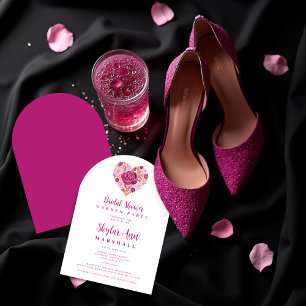 Invitación Exquisite Hot Pink Golden Heart Bridal Shower
