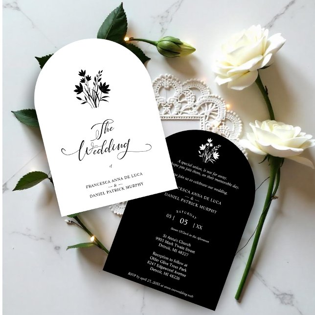 Invitación Exquisite Minimalist Black and White Wildflowers  (Exquisite Minimalist Black and White Wildflowers Bunch Wedding Invitations Cards.)