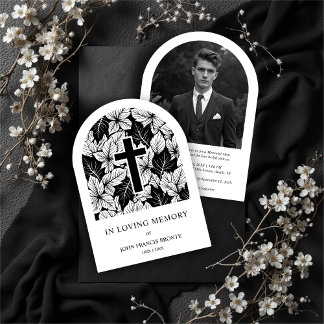 Invitación Exquisite Minimalist Black White Botanical Funeral