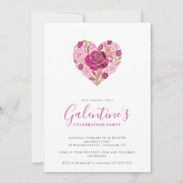 Invitación Exquisite Pink Floral Heart Galentine's Day Party 