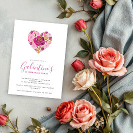 Invitación Exquisite Pink Floral Heart Galentine's Day Party 