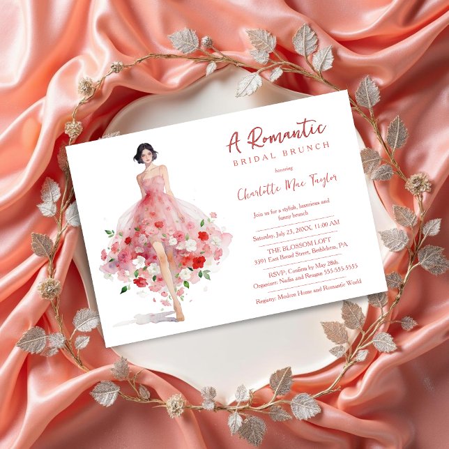 Invitación Exquisite Pink Floral Tulle Model Bridal Shower (Exquisite Bridal Shower Invitation Design with Model Woman in Pink.)