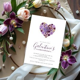 Invitación Exquisite Purple Floral Heart Galentine's Day