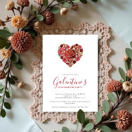 Invitación Exquisite Red Floral Heart Galentine's Day Party 