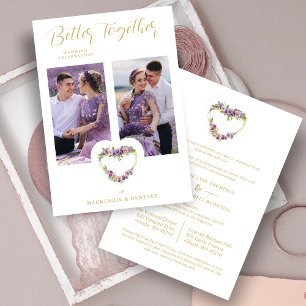 Invitación Exquisite Romantic Purple Shades Floral Heart