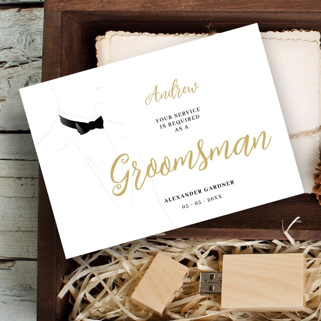 Invitación Exquisite Sophisticated Gentleman Groosman Wedding (Exquisite Sophisticated Gentleman Groosman Wedding Proposal Card in Black and Faux Gold. )