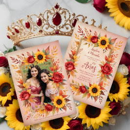 Invitación Exquisite Twins Botanical Frame Spanish Photo XVs