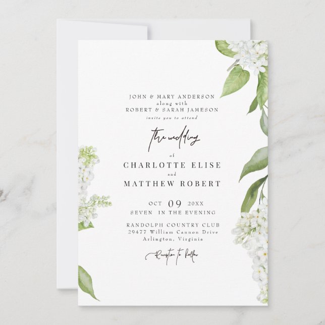 Invitación Exquisito Boda floral blanco moderno (Anverso)