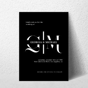 Invitación Exquisito Boda negro Minimalista monograma