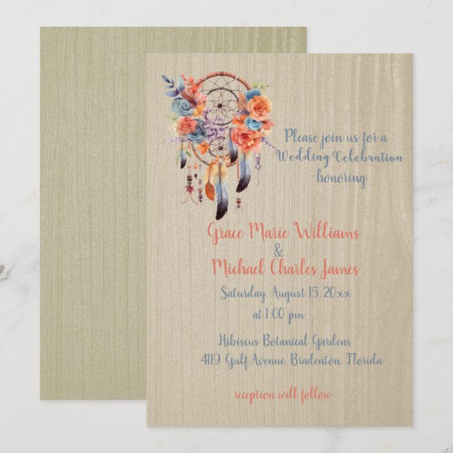 Invitación Exquisito Boho Dream Catcher Boda (Anverso / Reverso)