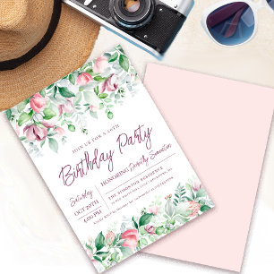 Invitación Exquisito Cumpleaños 40 con Floral Rosa Malva