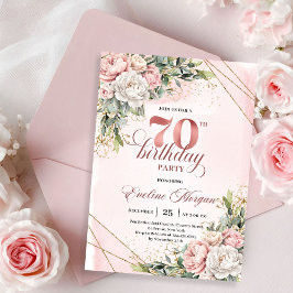 Invitación Exquisito Cumpleaños 70 Floral Verde Polvoriento R