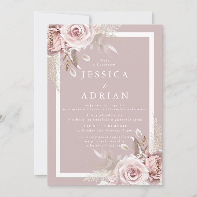 Invitación Exquisito esmalte de rubor boda (Anverso)