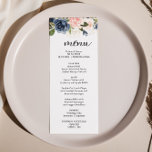 Invitación Exquisito menú de cena floral de otoño<br><div class="desc">Esta exquisita carta floral de otoño es perfecta para un boda tropical. El diseño se caracteriza por el color rosa a mano, el azul oscuro y las flores caprichosas de la marina, una elegancia inspiradora, clase y belleza natural. Este menú se puede utilizar para la recepción de bodas, la cena...</div>