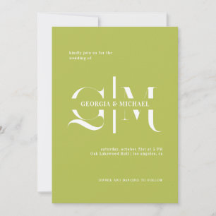 Invitación Exquisito Monograma Minimalista Boda Chartreuse
