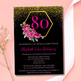 Invitación Exquisito oro negro y rosado 80 cumpleaños