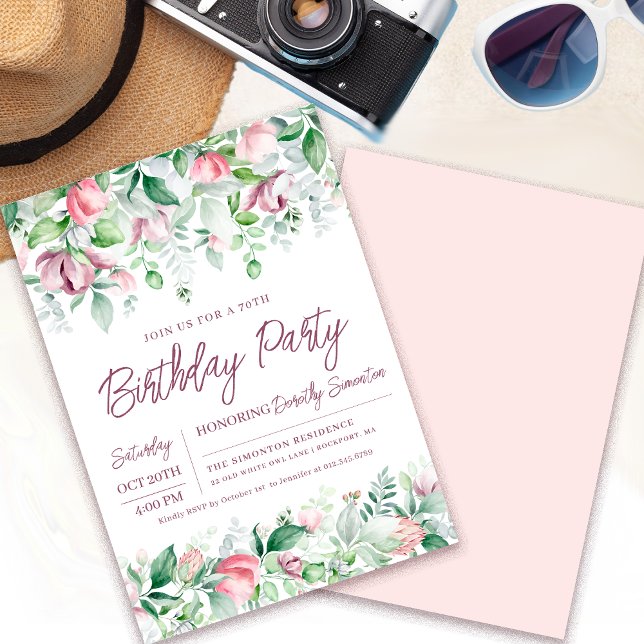 Invitación Exquisito Pink Mauve Floral 70 cumpleaños (Need a matching welcome sign? More coordinated party supplies. Message me!)