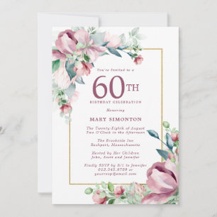 Invitación Exquisito Pink Rose Floral 60 cumpleaños