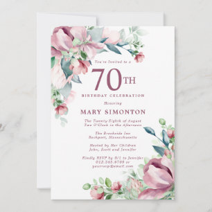 Invitación Exquisito Pink Rose Floral 70 cumpleaños