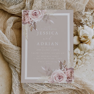 Invitación Exquisito Rubor y Rosa Floral Beige Boda