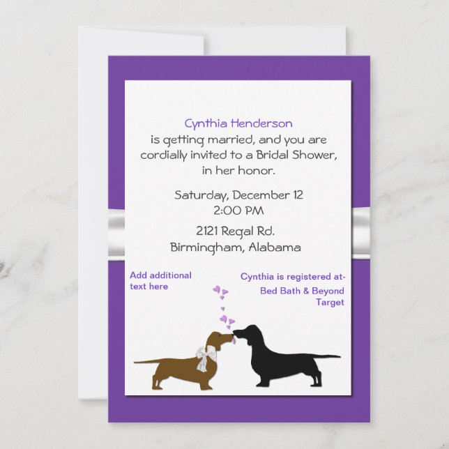 Invitación Exquisitos Dachshunds Bridal Shower (Anverso)